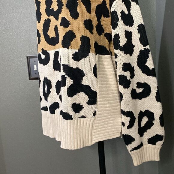 Nine West leopard Print Knit Sweater Tunic Turtleneck - Picture 4 of 14